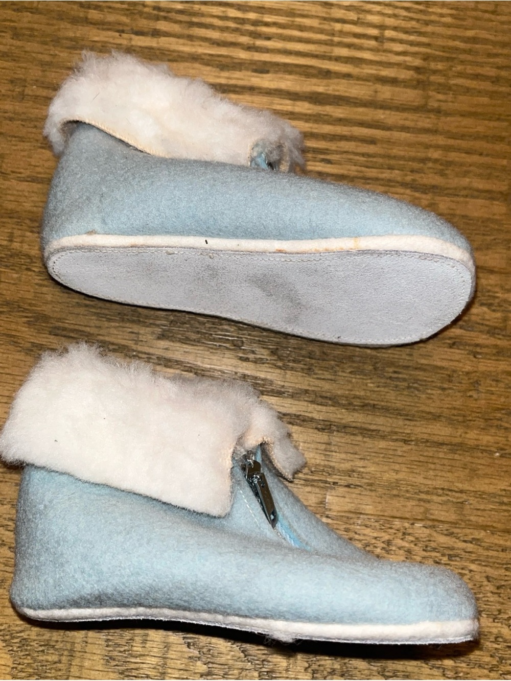 Vintage Toddler Baby Shoes Littonian Wool Zipper Booties Slippers Blue